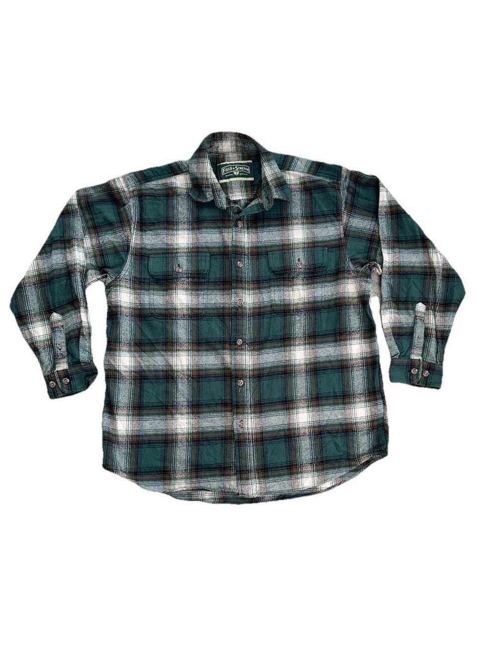 Field & Stream Shirt 2XL Green Plaid Flannel Original Outfitters Fish Hunting